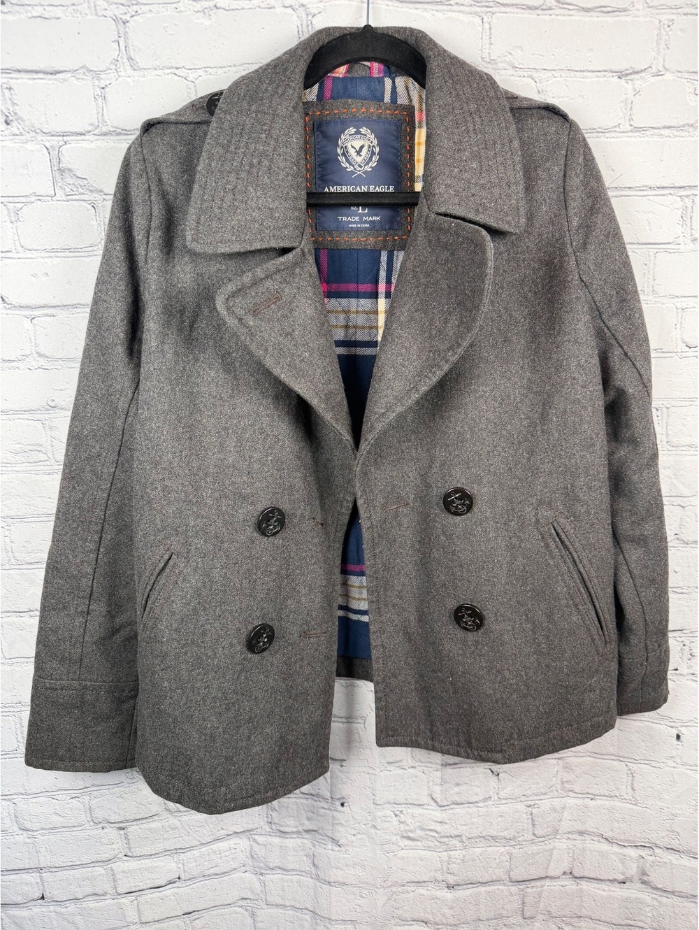 American Eagle Outfitters Double Breasted Wool Blend Peacoat